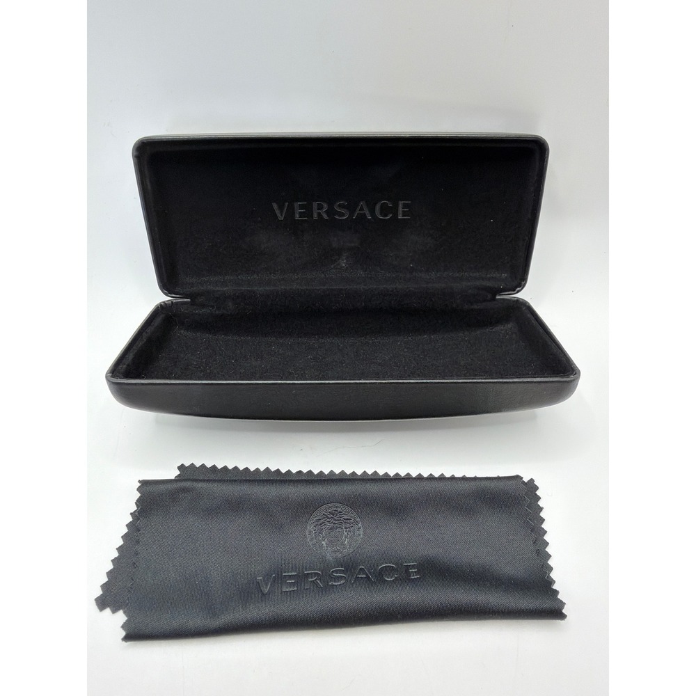 Versace Black Hard Shell Eyewear Case with Medusa Logo Cleaning Cloth
